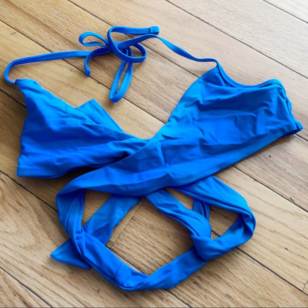 COPY - Aerie Wrap Halter Bright Blue Bikini Top